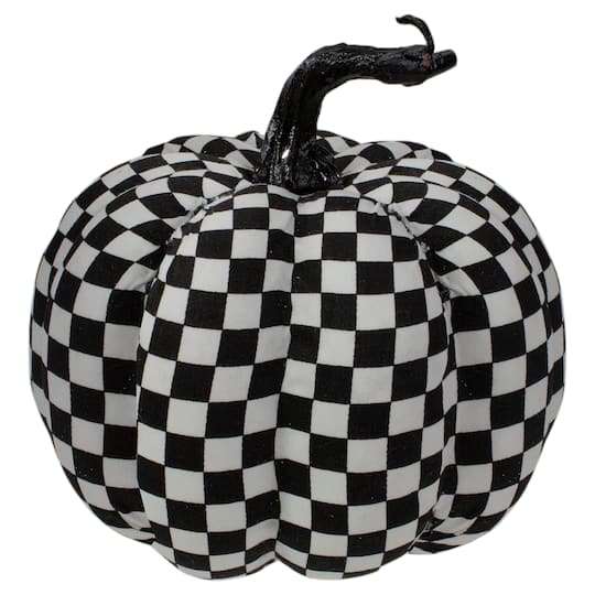 6.5&#x22; White &#x26; Black Plaid Fall Harvest Tabletop Pumpkin